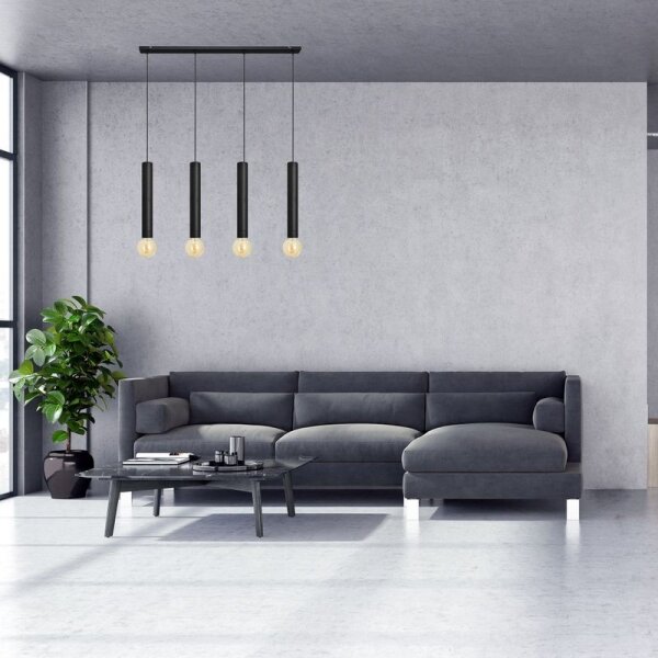 Luster na lanku TUBA 4xE27/15W/230V čierna