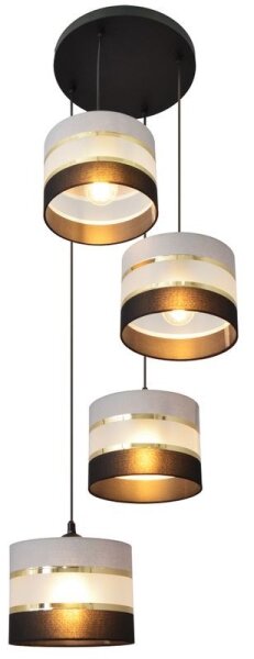Luster na lanku HELEN 4xE27/15W/230V čierna/šedá/zlatá