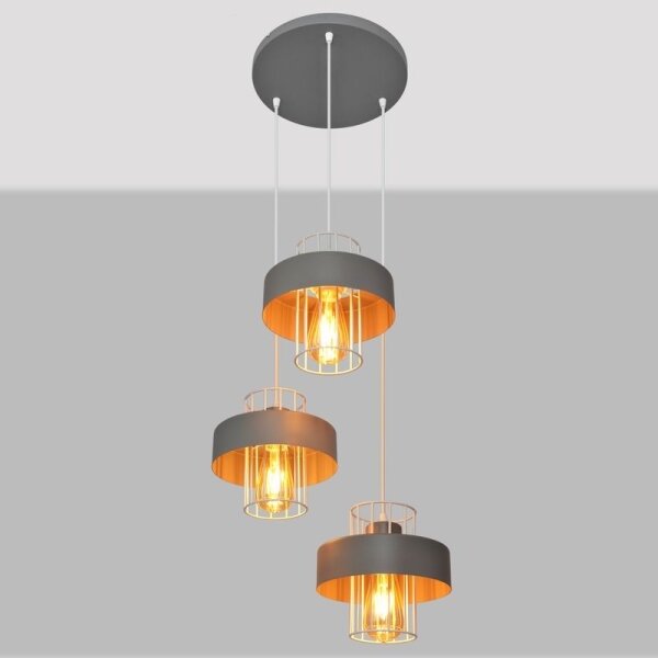 Luster na lanku VOLTA 3xE27/15W/230V pr. 42 cm šedá