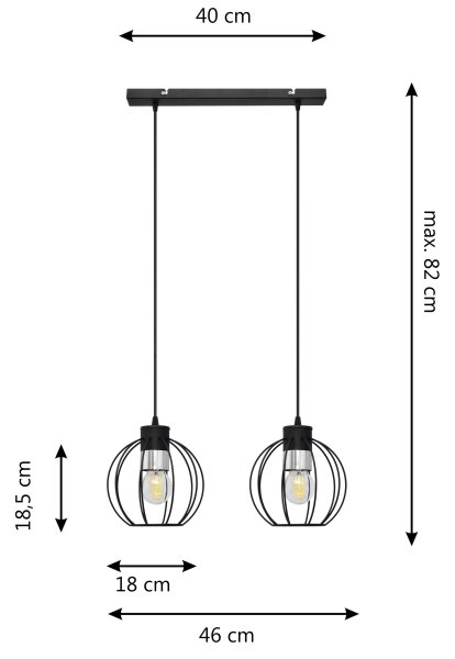 Luster na lanku STARLIGHT 2xE27/15W/230V čierna/strieborná