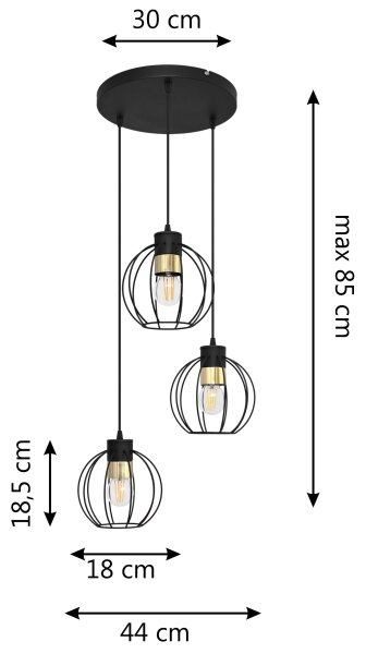 Luster na lanku STARLIGHT 3xE27/15W/230V čierna/zlatá