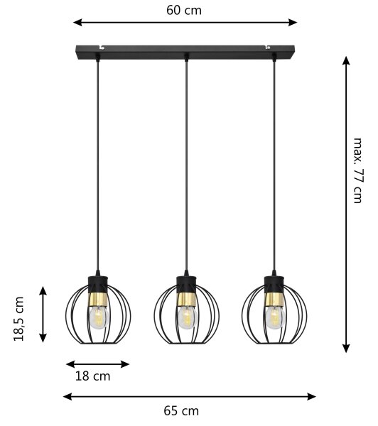 Luster na lanku STARLIGHT 3xE27/15W/230V čierna/zlatá