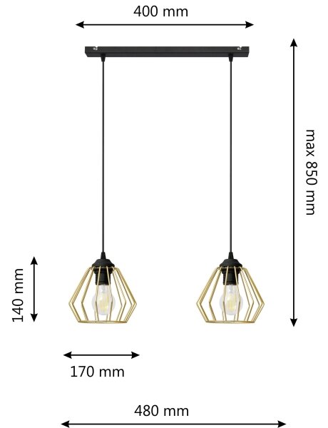 Luster na lanku AGAT 2xE27/15W/230V zlatá/čierna