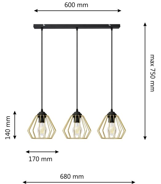 Luster na lanku AGAT 3xE27/15W/230V zlatá/čierna