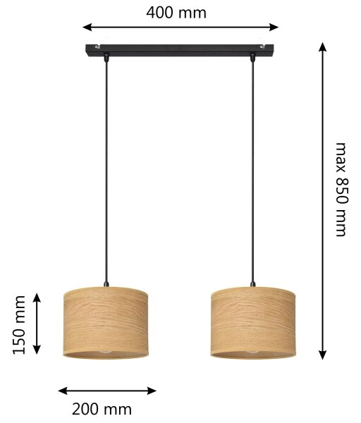 Luster na lanku ALBA 2xE27/15W/230V hnedá/čierna