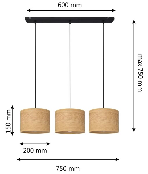 Luster na lanku ALBA 3xE27/15W/230V hnedá/čierna