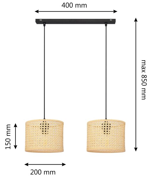 Luster na lanku ALBA 2xE27/15W/230V ratan/čierna