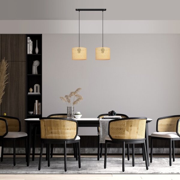 Luster na lanku ALBA 2xE27/15W/230V ratan/čierna