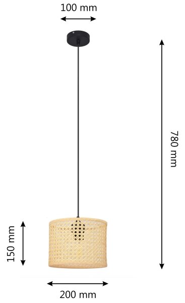 Luster na lanku ALBA 1xE27/15W/230V pr. 20 cm ratan/čierna