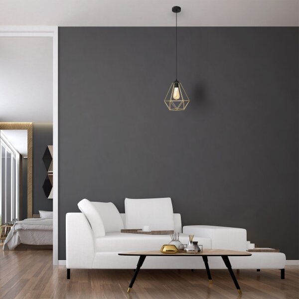 Luster na lanku KARO 1xE27/15W/230V zlatá/čierna
