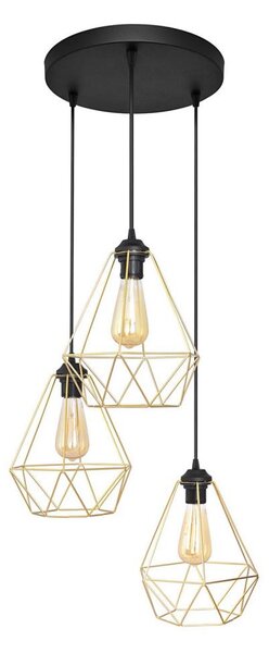 Luster na lanku KARO 3xE27/15W/230V zlatá/čierna