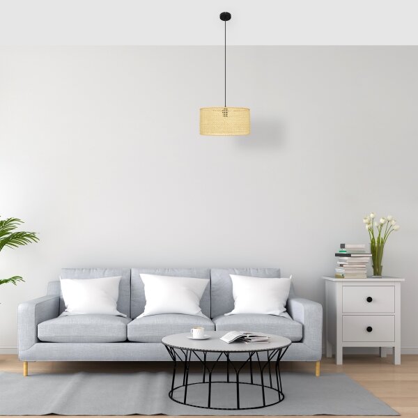 Luster na lanku ALBA 1xE27/15W/230V pr. 40 cm ratan/čierna