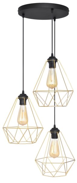 Luster na lanku KARO 3xE27/15W/230V zlatá/čierna
