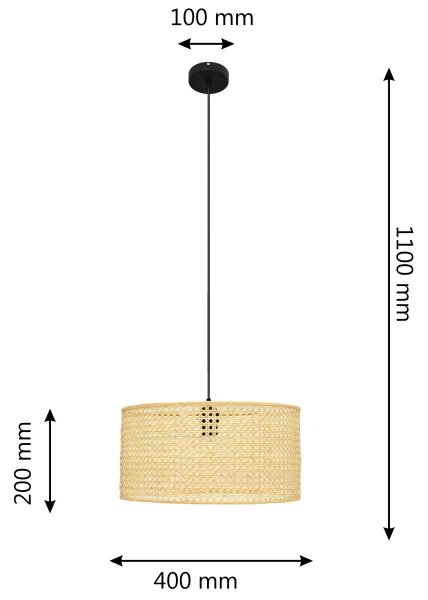 Luster na lanku ALBA 1xE27/15W/230V pr. 40 cm ratan/čierna