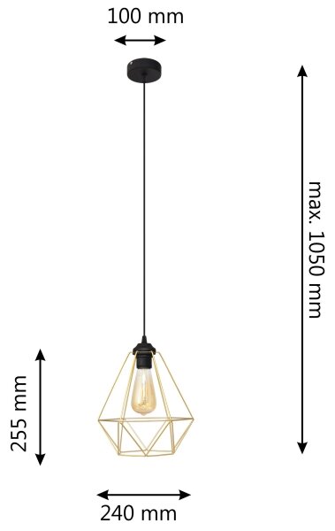 Luster na lanku KARO 1xE27/15W/230V zlatá/čierna