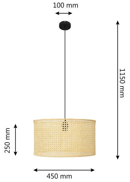 Luster na lanku ALBA 1xE27/15W/230V pr. 45 cm ratan/čierna