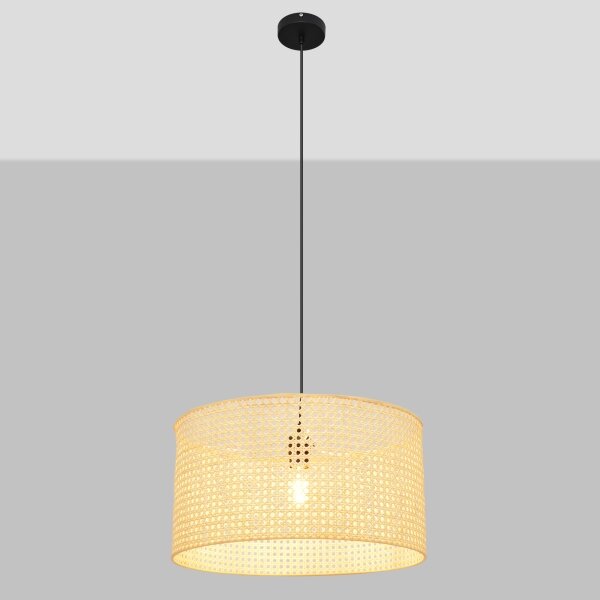 Luster na lanku ALBA 1xE27/15W/230V pr. 45 cm ratan/čierna