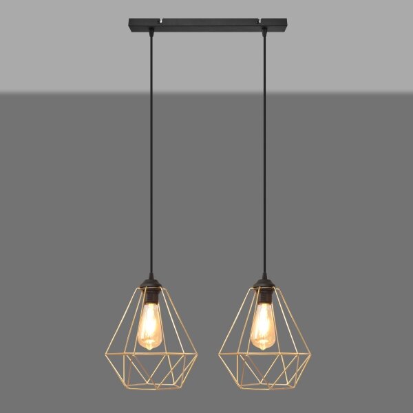 Luster na lanku KARO 2xE27/15W/230V zlatá/čierna