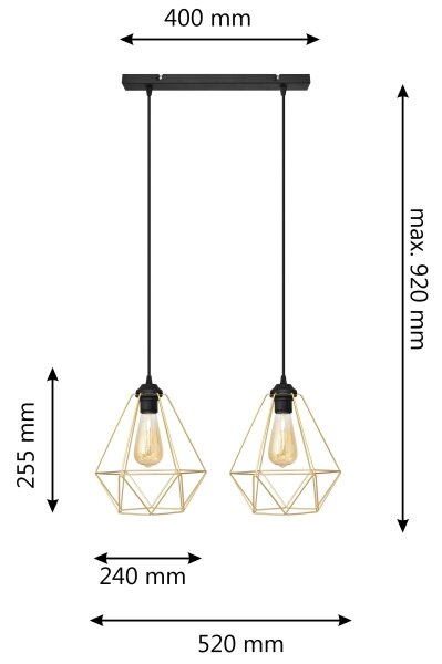 Luster na lanku KARO 2xE27/15W/230V zlatá/čierna