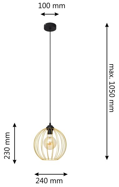 Luster na lanku MERCURE 1xE27/15W/230V zlatá/čierna