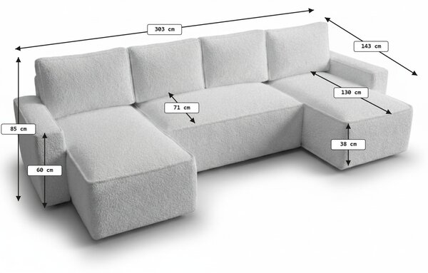 Rozkladacia sedacia súprava do U SMART BOUCLE 303x143 cm, krémová