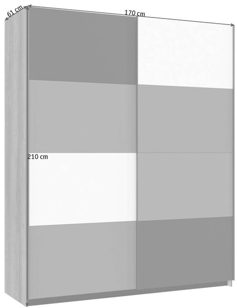 ŠAT. SKRIŇA S POSUV. DVERAMI, sivá, zelená, čierna, biela, farba duba, 170/210/61 cm Carryhome - Skrine