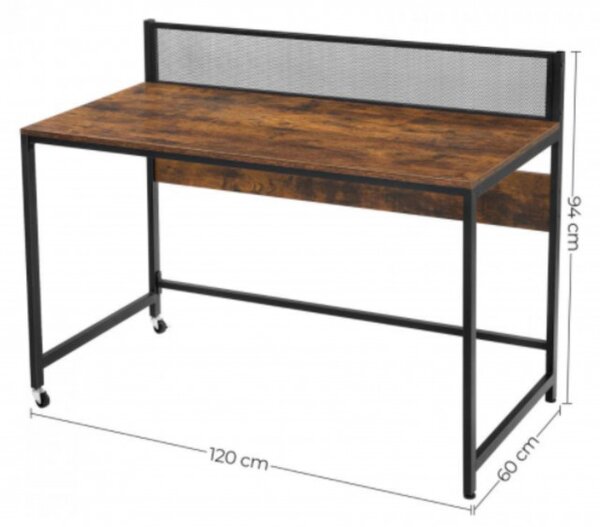 VASAGLE Písací stôl Industry, hnedá/čierna, 120x60x94 cm