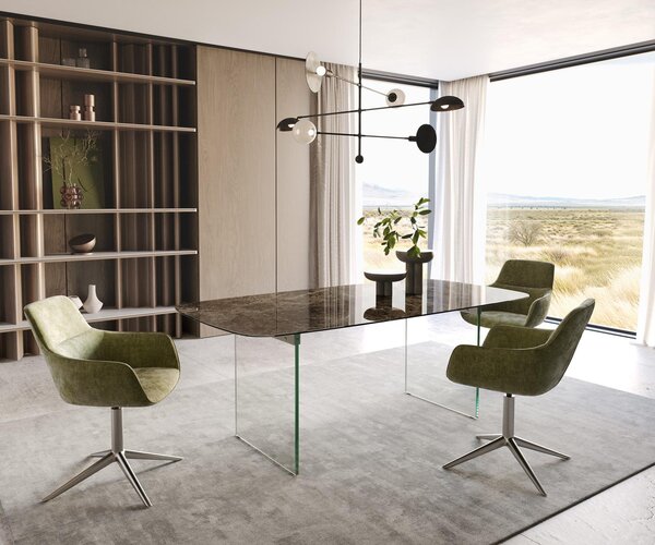 DELIFE Jedálenský stôl Edge oválny 200x100 keramika Laminam® Emperador Extra Lucidato tmavohnedý podstava sklo