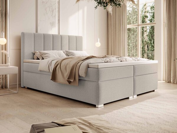Čalúnená boxspring manželská posteľ s úložným priestorom Canira 140x200 - krémová