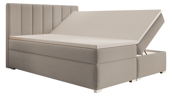 Čalúnená boxspring manželská posteľ s úložným priestorom Canira 140x200 - béžová