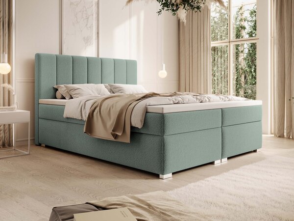 Čalúnená boxspring manželská posteľ s úložným priestorom Canira 140x200 - mentolová