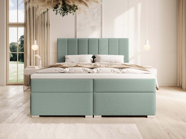 Čalúnená boxspring manželská posteľ s úložným priestorom Canira 140x200 - mentolová