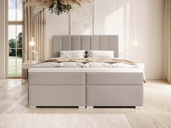 Čalúnená boxspring manželská posteľ s úložným priestorom Canira 140x200 - béžová
