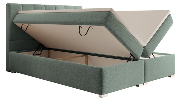 Čalúnená boxspring manželská posteľ s úložným priestorom Canira 140x200 - mentolová