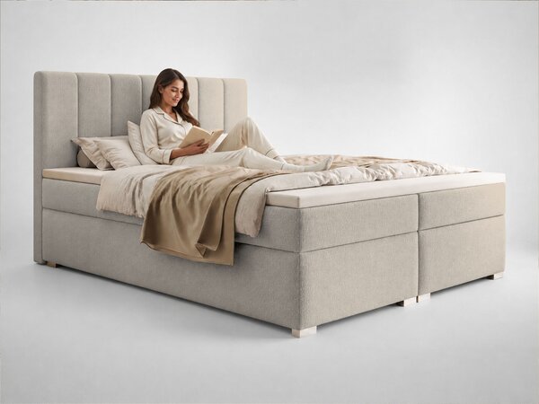 Čalúnená boxspring manželská posteľ s úložným priestorom Canira 140x200 - krémová