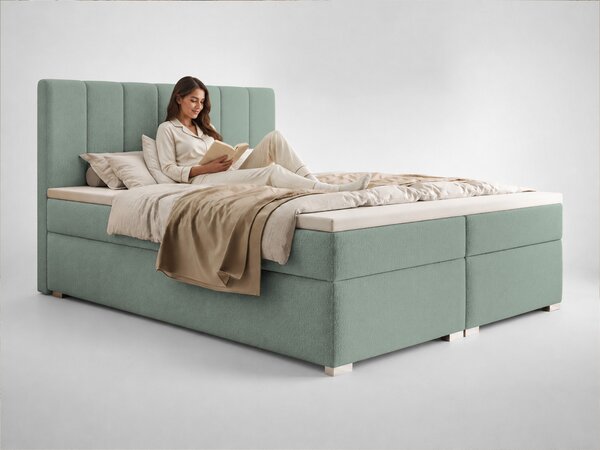 Čalúnená boxspring manželská posteľ s úložným priestorom Canira 140x200 - mentolová