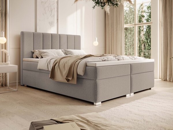 Čalúnená boxspring manželská posteľ s úložným priestorom Canira 140x200 - béžová