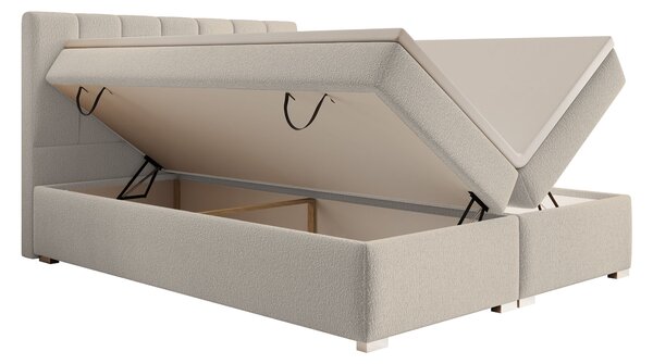 Čalúnená boxspring manželská posteľ s úložným priestorom Canira 140x200 - krémová