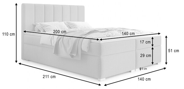 Čalúnená boxspring manželská posteľ s úložným priestorom Canira 140x200 - mentolová