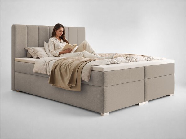 Čalúnená boxspring manželská posteľ s úložným priestorom Canira 140x200 - béžová