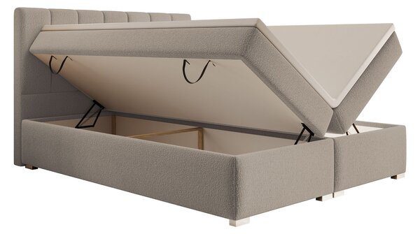 Čalúnená boxspring manželská posteľ s úložným priestorom Canira 140x200 - béžová
