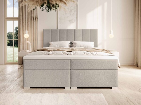 Čalúnená boxspring manželská posteľ s úložným priestorom Canira 140x200 - krémová