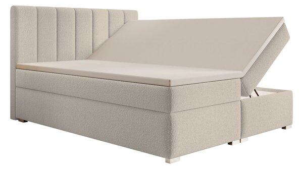 Čalúnená boxspring manželská posteľ s úložným priestorom Canira 140x200 - krémová