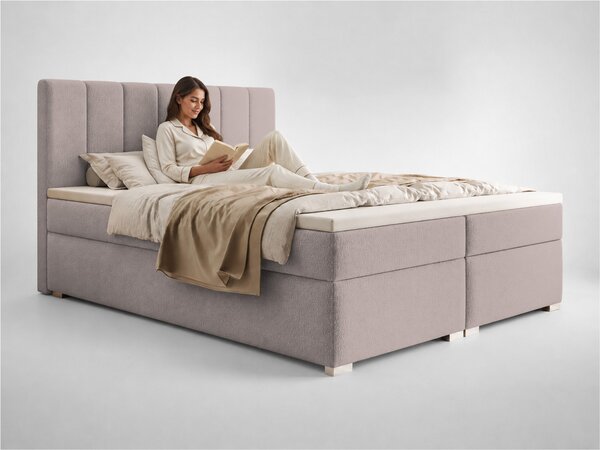 Čalúnená boxspring manželská posteľ s úložným priestorom Canira 140x200 - ružová