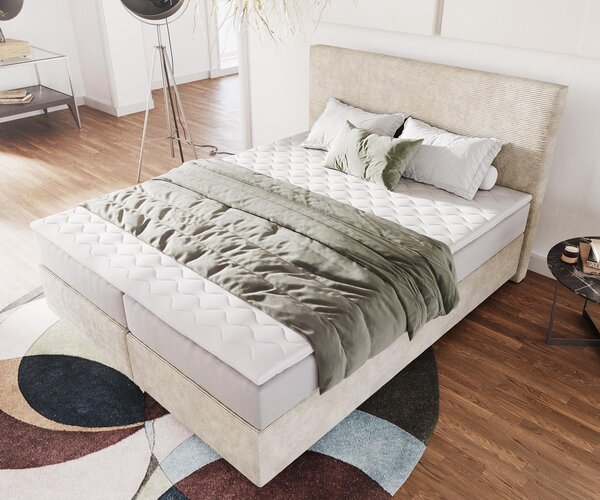DELIFE Boxspring posteľ Dream-Well 160×200 cm manšester béžová s vreckovou pružinovou matracou a visco topperom