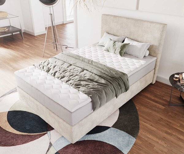 DELIFE Boxspring posteľ Dream-Well 120x200 cm manšester béžová s vreckovou pružinovou matracou a visco topperom