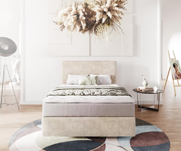 DELIFE Boxspring posteľ Dream-Well 120x200 cm manšester béžová s vreckovou pružinovou matracou a visco topperom