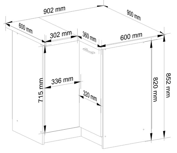 Ak furniture Kuchynská rohová skrinka Olivie S 90 cm biela/grafitovo šedá matná