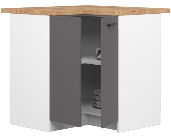 Ak furniture Kuchynská rohová skrinka Olivie S 90 cm biela/grafitovo šedá matná