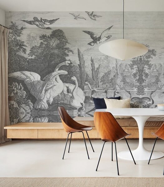 WALLCOLORS Black swans wallpaper - tapeta